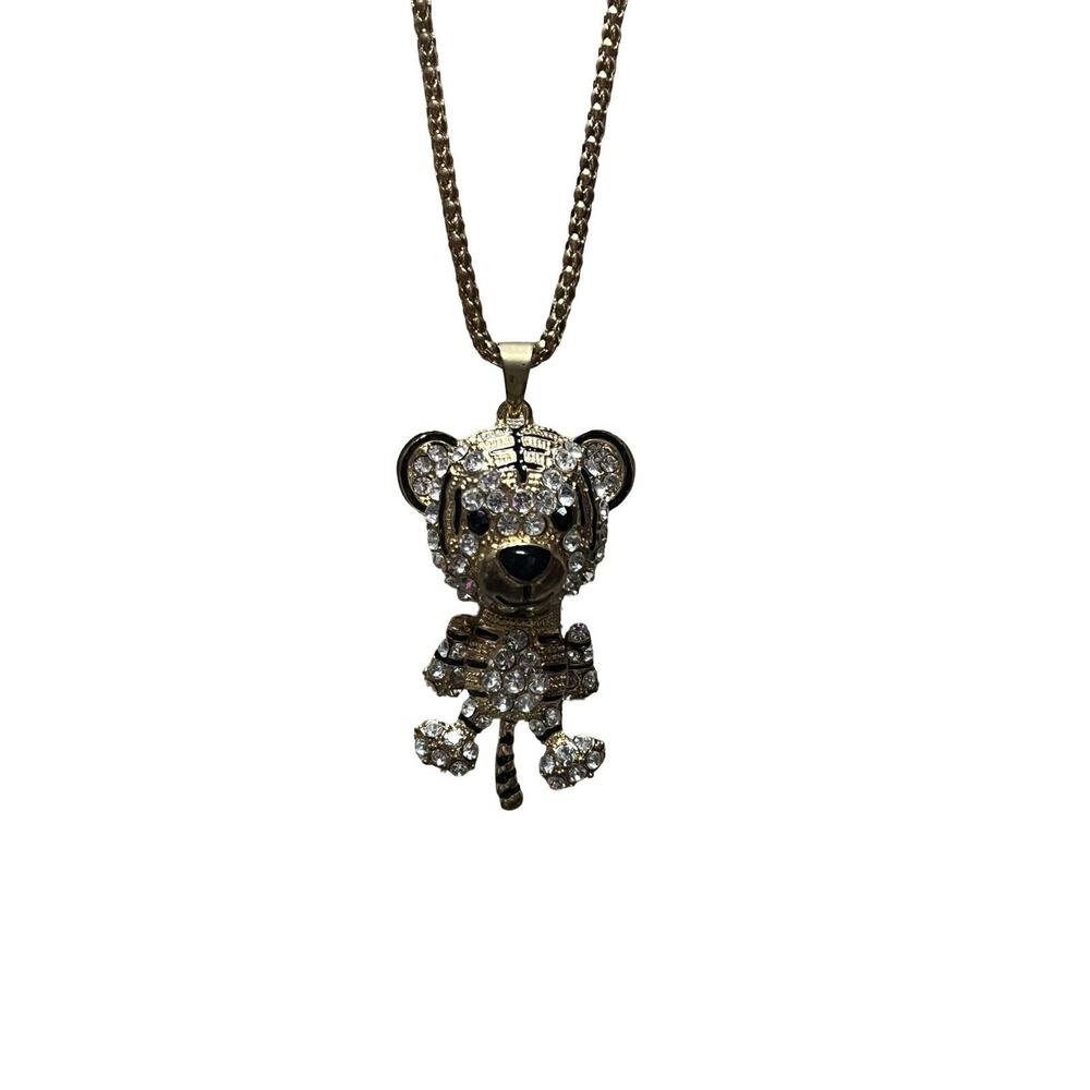 JTV Off Park Collection Reticulated Rhinestone Tiger Pendant Statement Necklace